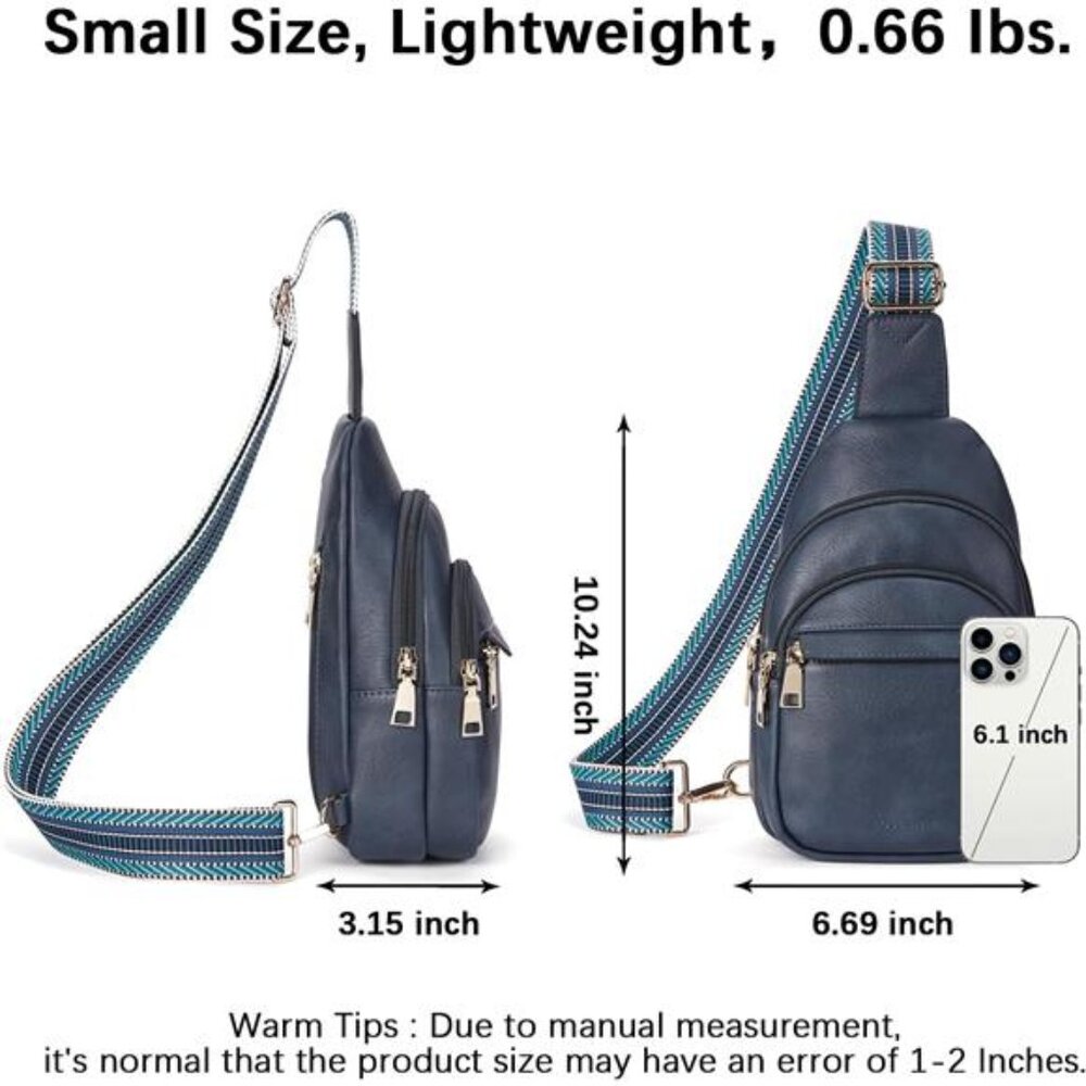 Sling Bag for Women Leather Crossbody Bags Fanny Pack Chest Bag Blue - Picture 2 of 6
